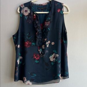 White House Black Market Floral Ruffle Blouse - Blue and Red